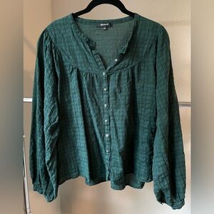 Madewell Plaid Button Up Blouse | Green/Black | Medium